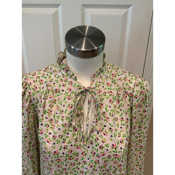 Cupcakes and Cashmere Pink Floral Print Ruffle Tie-Neck Long Sleeve Top, Size M - Picture 2 of 6
